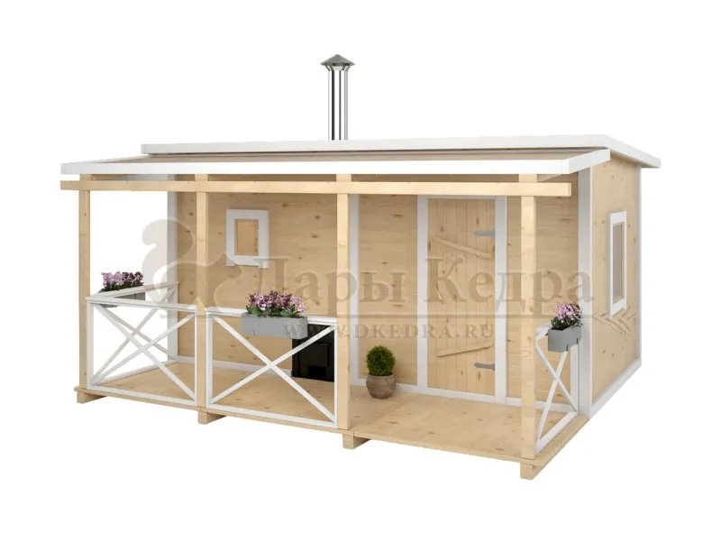 Каркасно-щитовая баня из кедра «Оптима» с верандой